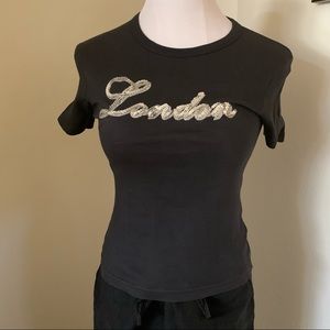 Promotional Vintage Tee Shirt Black with Silver Sequins.